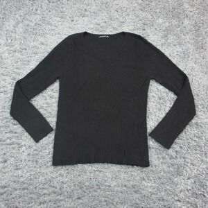 Staccato Sweater Womens 1X Black Ribbed Knit V Neck Long Sleeve Pullover Top